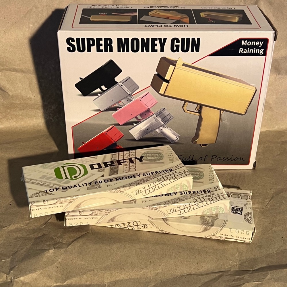 Bo Kai Toys Super Money Gun Gold Prop Cash Cannon with 3 Orfiy Prop Money 85109 - Picture 1 of 4